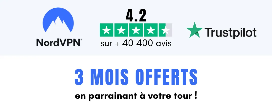 Nordvpn noté 4,2 sur plus de 40 400 avis clients Trustpilot - 3 mois offerts en parrainant à votre tour !